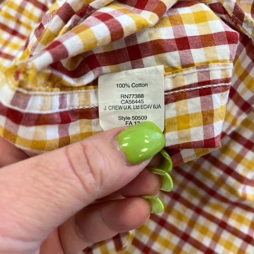 Tailored by J. Crew Red & Orange Plaid Button Down Shirt sz M EUC